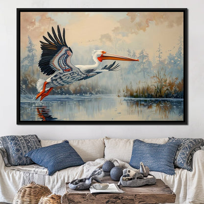Ethereal Pelican's Graceful Glide Canvas Wall Art
