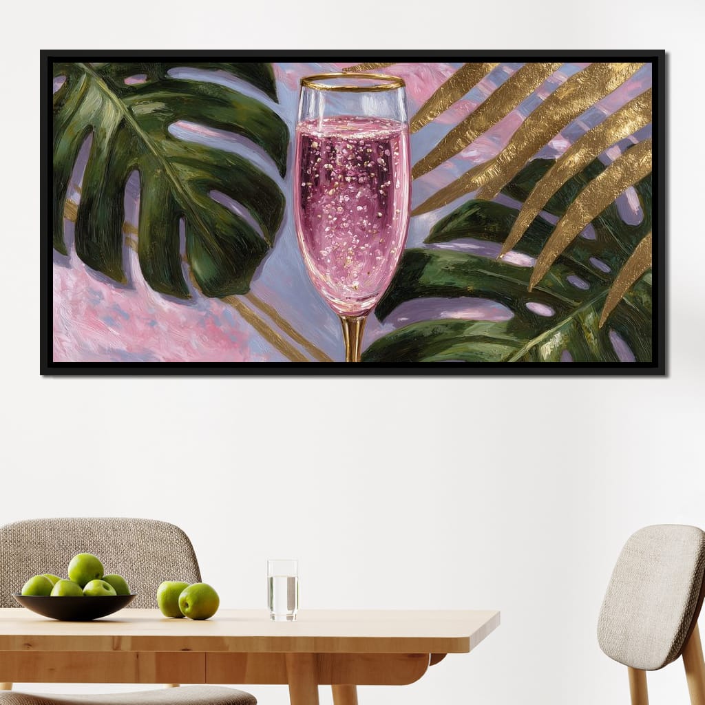 Pink Fizz Gold Palm Soiree Canvas Wall Art