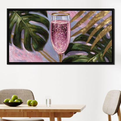 Pink Fizz Gold Palm Soiree Canvas Wall Art