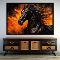 Stallion Amidst Ember Blaze Canvas Wall Art