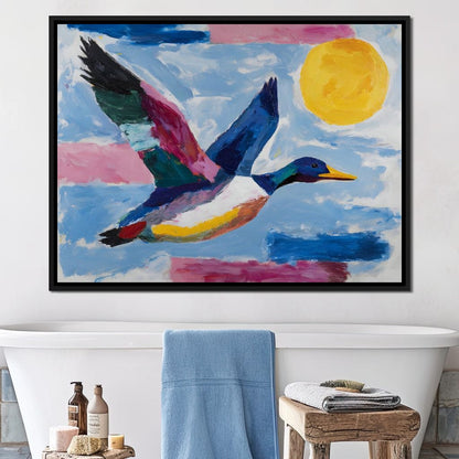 Sunlit Flight of Wild Duck Canvas Wall Art