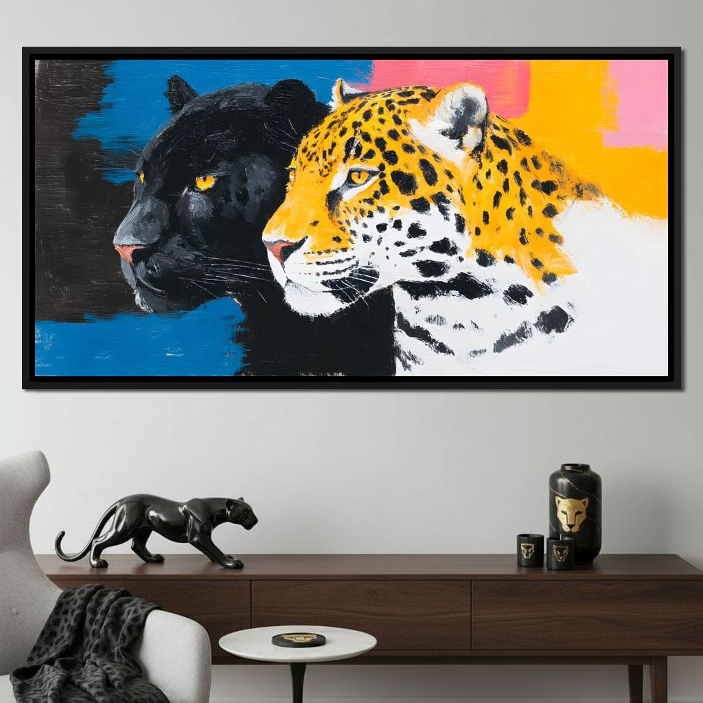 Dual Leopard Heads Pop Painting Canvas Wall Art