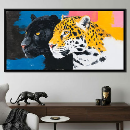 Dual Leopard Heads Pop Painting Canvas Wall Art