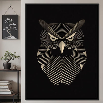 Golden Geometric Owl Guardian Canvas Wall Art