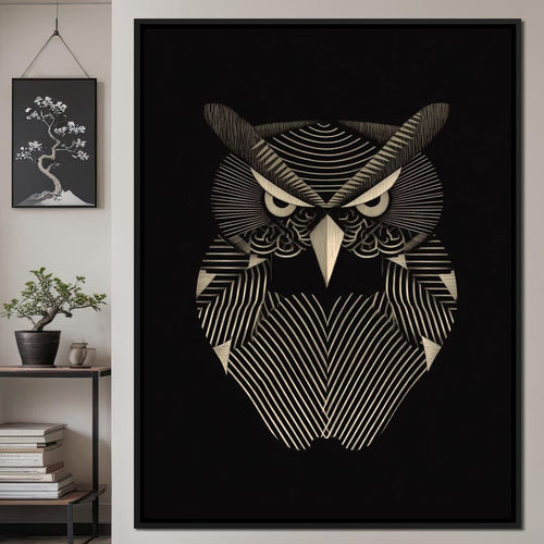 Golden Geometric Owl Guardian Canvas Wall Art
