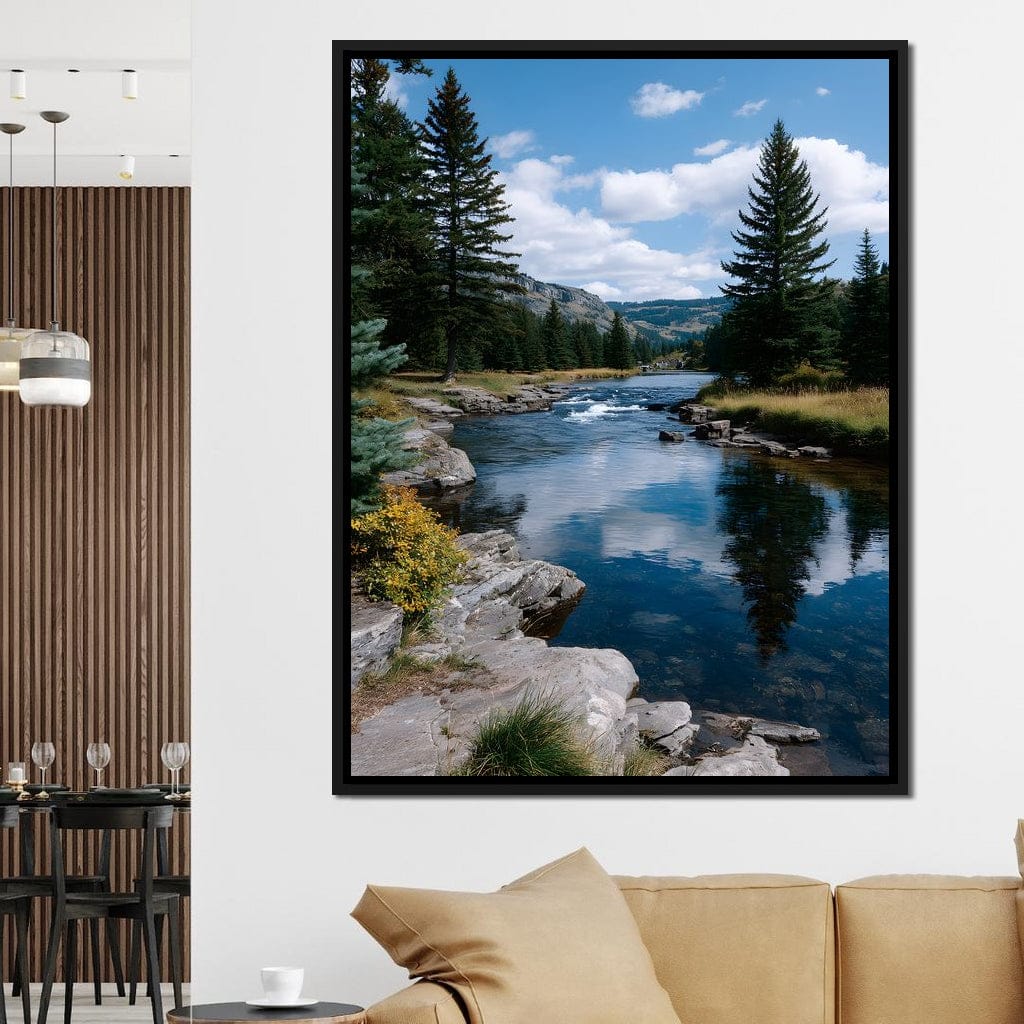 Mountain River Pines Reflection Canvas Wall Art