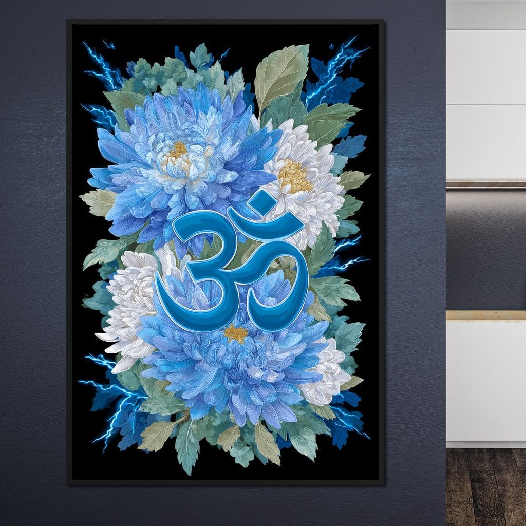 Blue Floral Om Canvas Wall Art