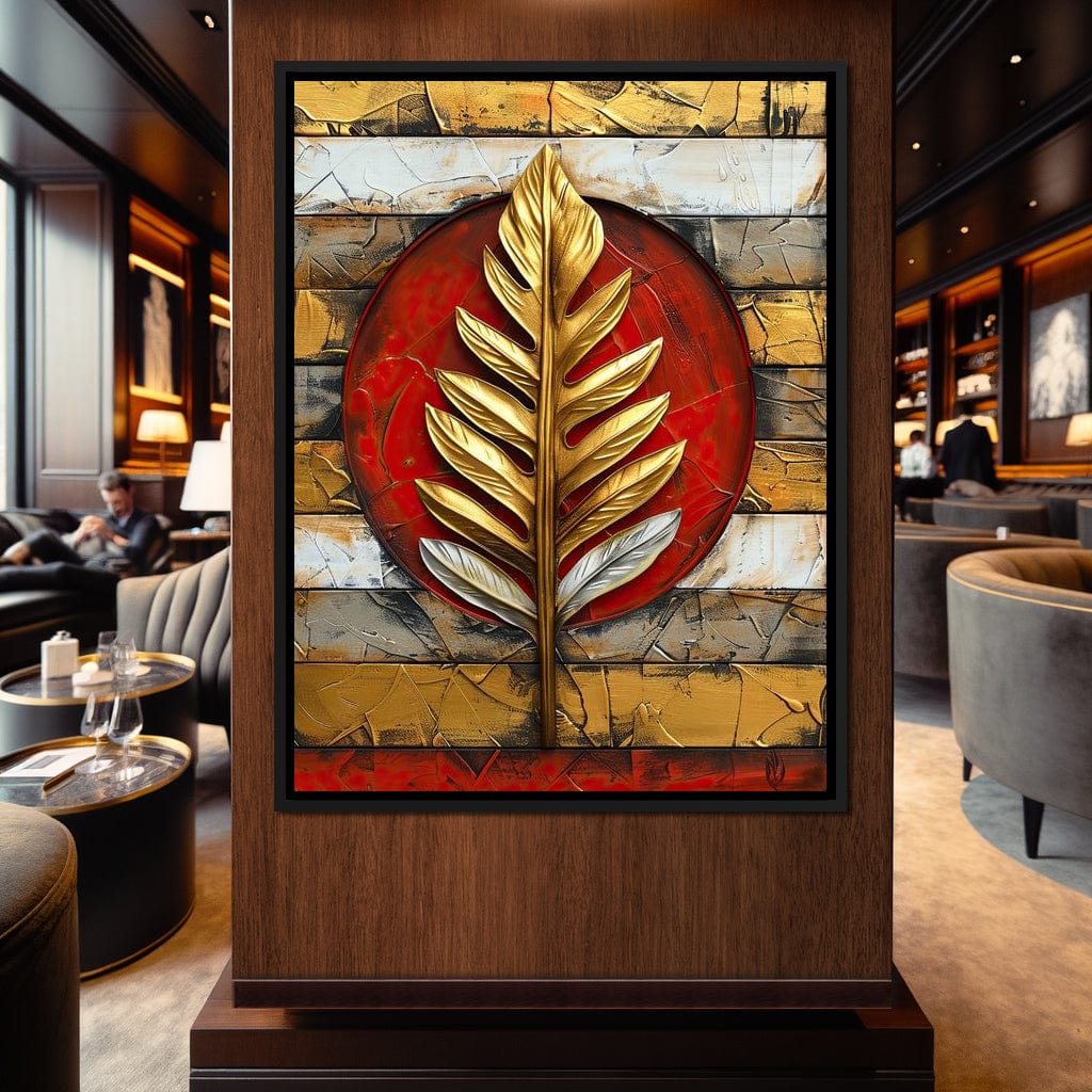 Golden Leaf on Ruby Sphere Canvas Wall Art