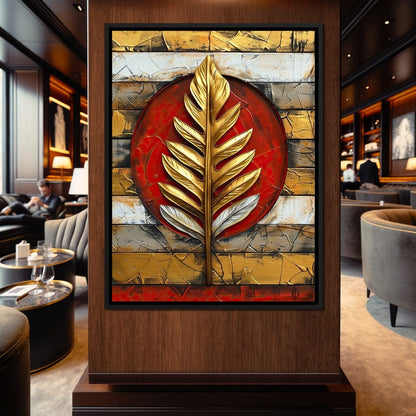 Golden Leaf on Ruby Sphere Canvas Wall Art