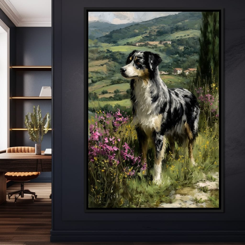 Australian Shepherd Meadow Sentinel Canvas Wall Art
