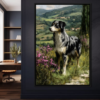 Australian Shepherd Meadow Sentinel Canvas Wall Art