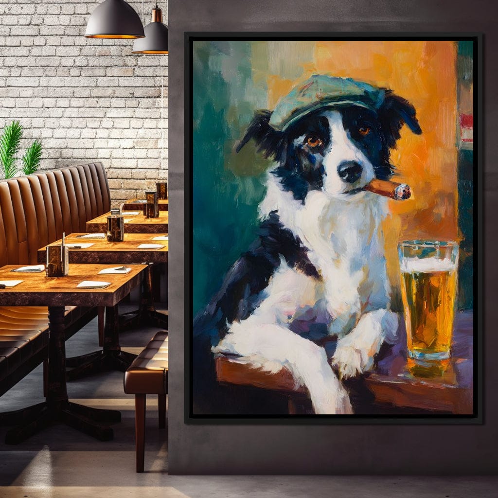 Cigar Dog Pub Portrait Oil Canvas Wall Art
