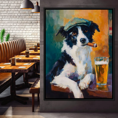 Cigar Dog Pub Portrait Oil Canvas Wall Art