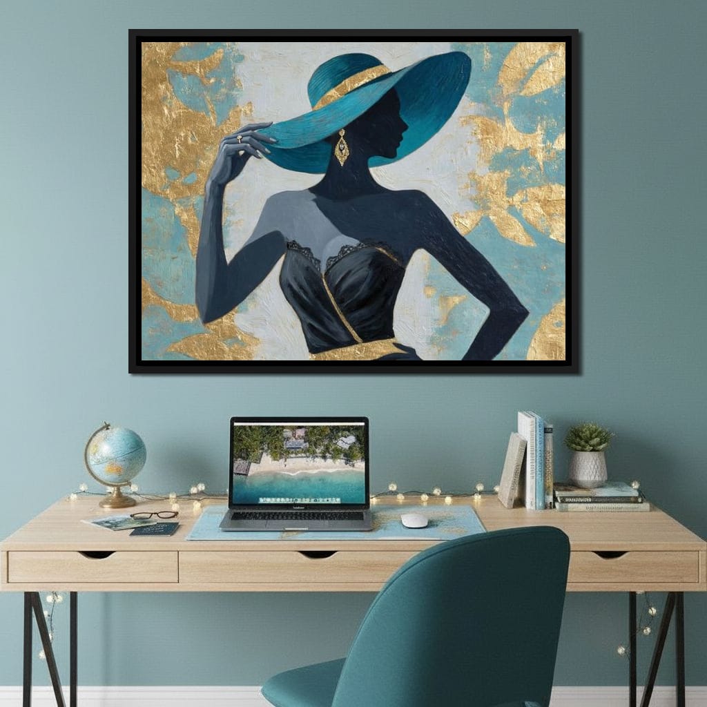 Golden Teal Elegance Lady Canvas Wall Art