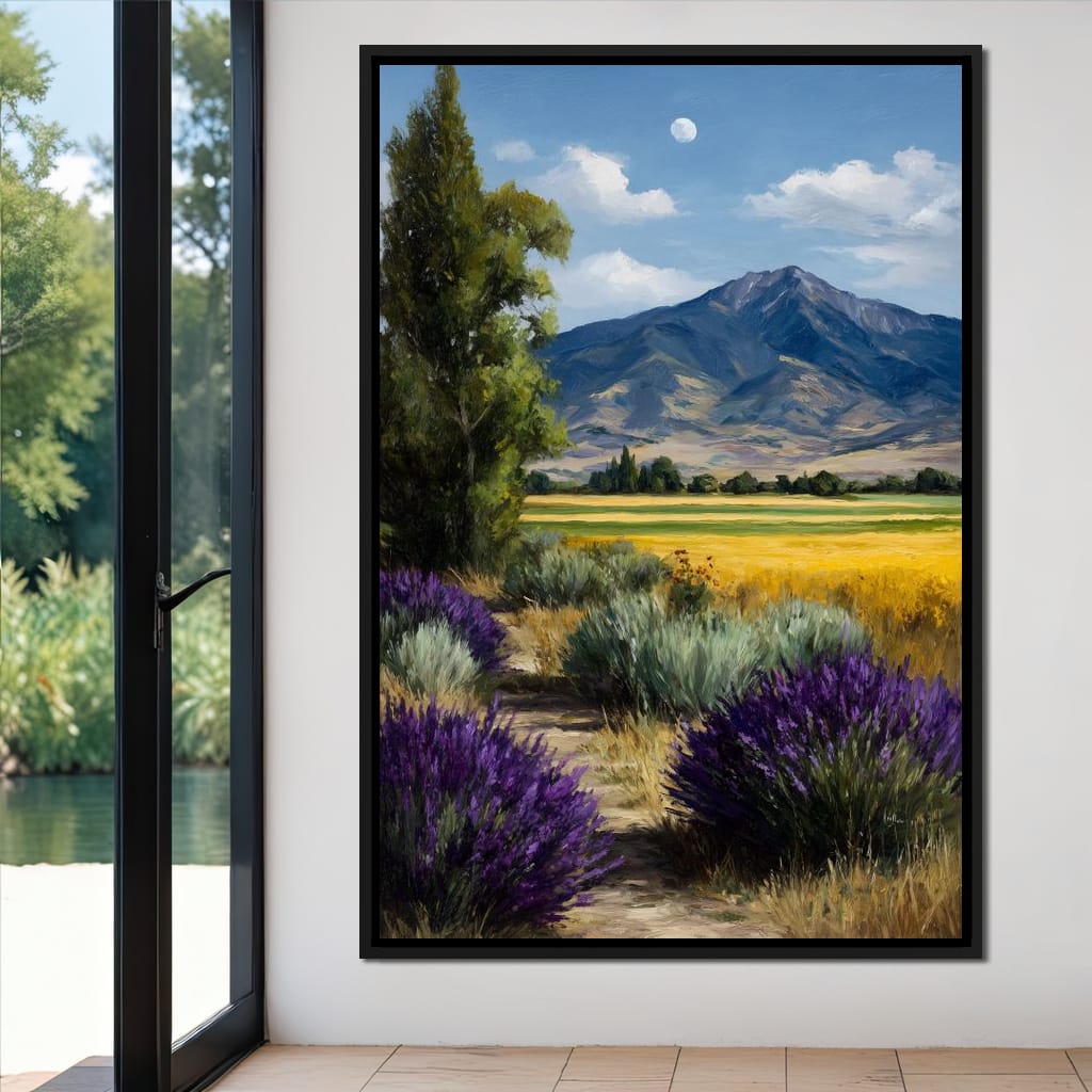 Moonlit Lavender Mountain Path Canvas Wall Art