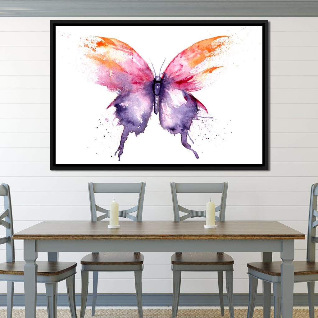 Watercolor Tricolor Butterfly Canvas Wall Art