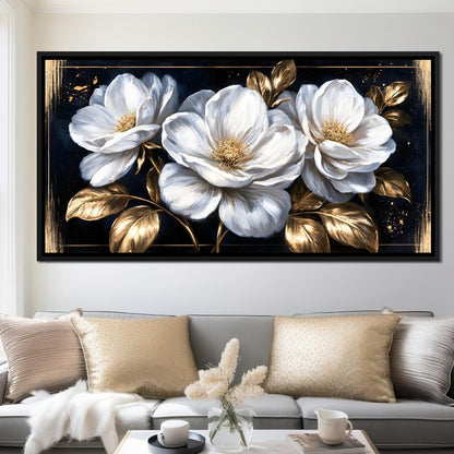 Gilded Petals On A Midnight Stage Canvas Wall Art