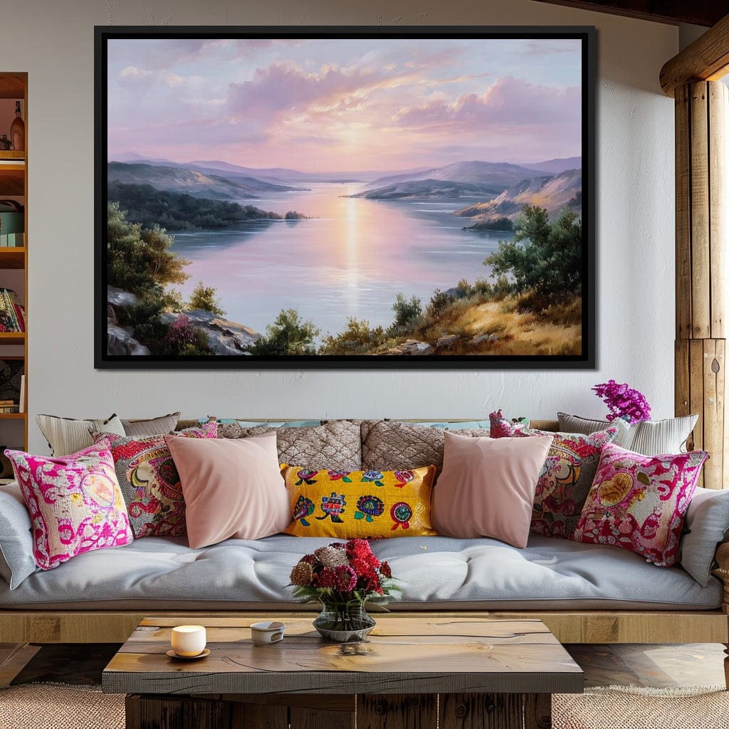 Pastel Sunrise Over Lake Fjord Canvas Wall Art