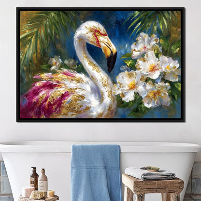 Gilded Flamingo Garden Glow Canvas Wall Art
