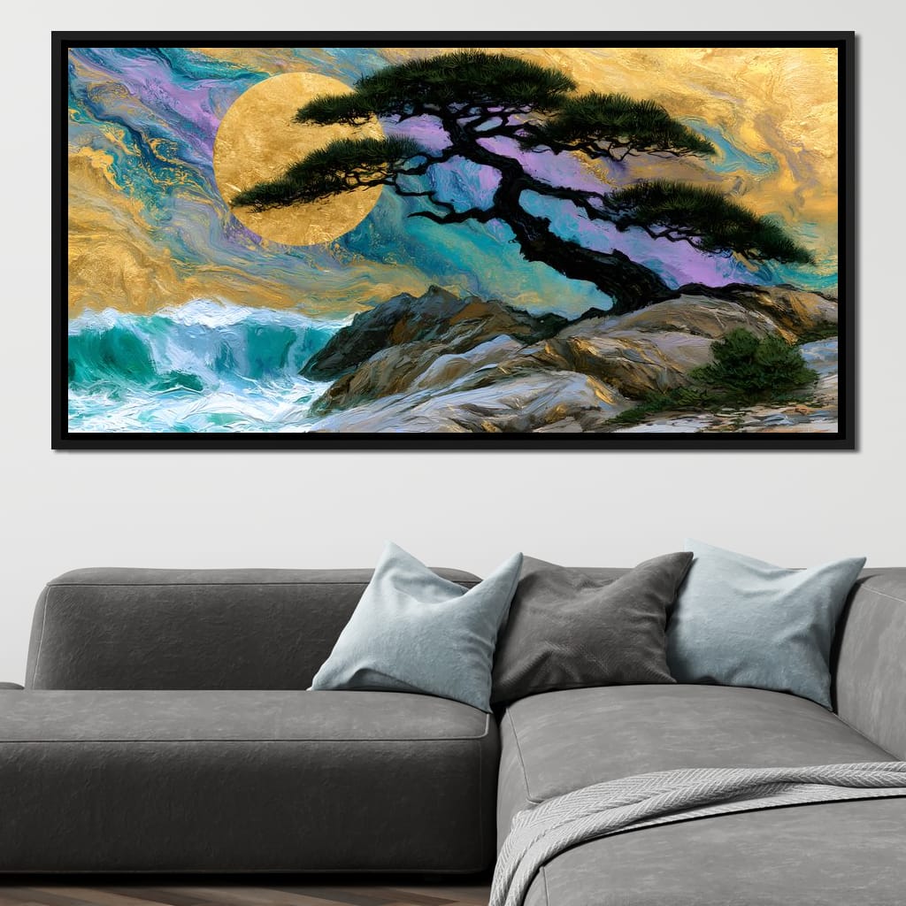 Gilded Solstice Above The Rushing Tide Canvas Wall Art