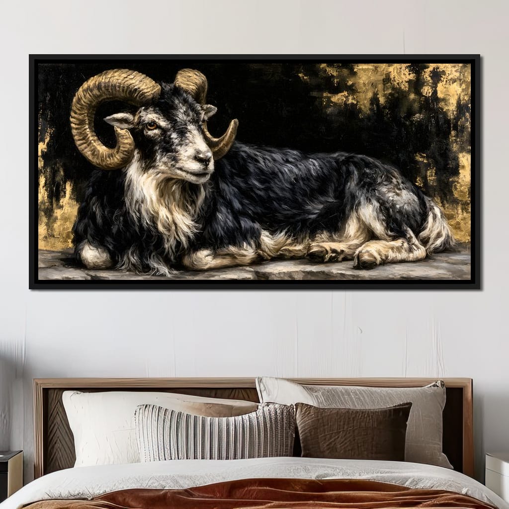 Watchful Ram of the Gilded Void Canvas Wall Art