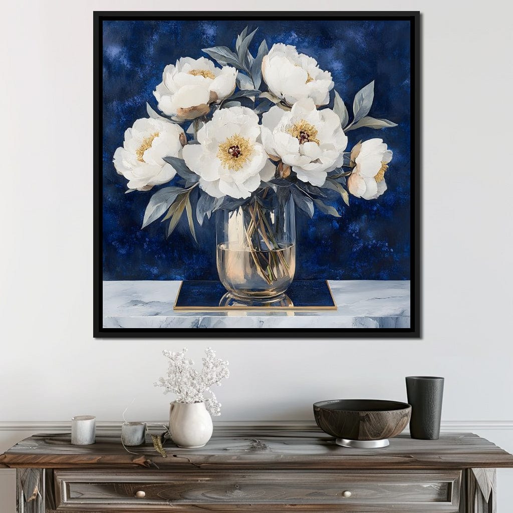 Peony Elegance Midnight Blooms Canvas Wall Art