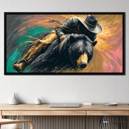 Cowboy Charge On Midnight Bear Canvas Wall Art