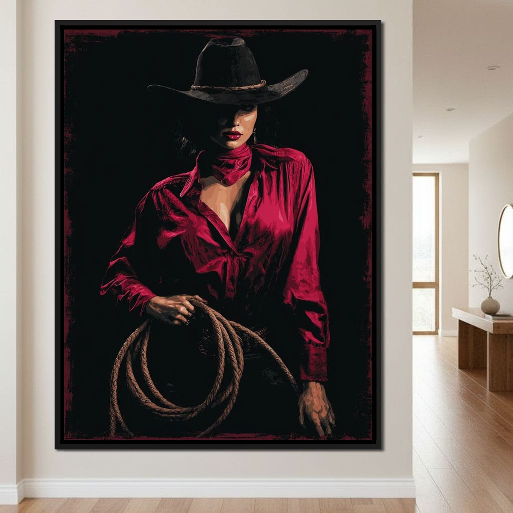 Midnight Cowgirl Red Blouse Canvas Wall Art