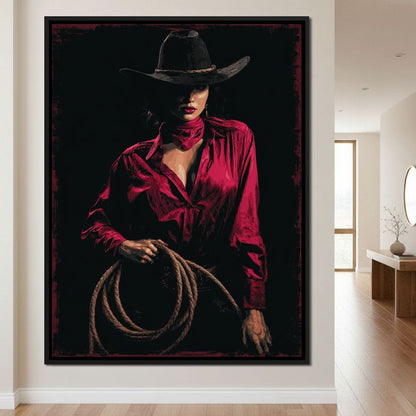 Midnight Cowgirl Red Blouse Canvas Wall Art