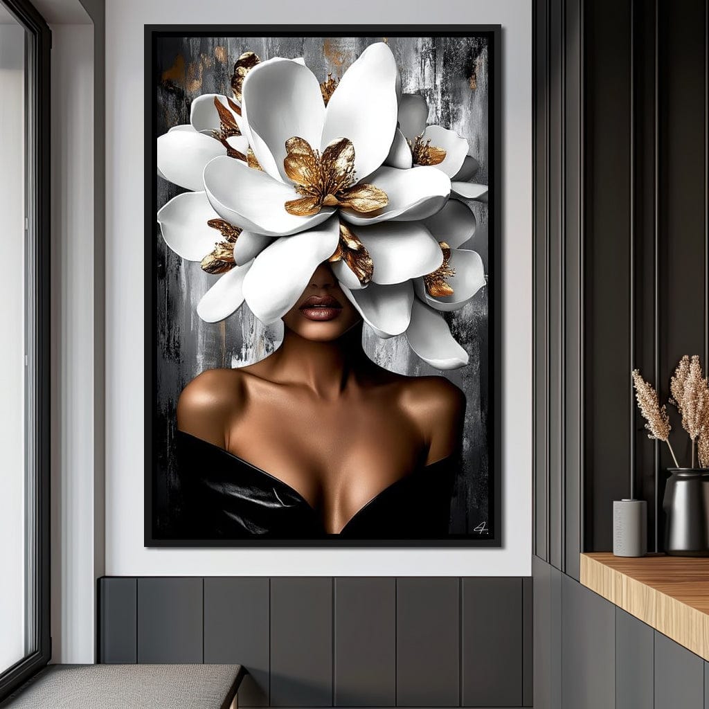 Golden & White Petals Elegance Canvas Wall Art