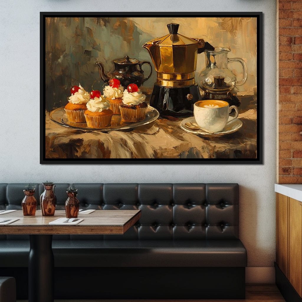 Espresso and Cherry Cupcakes Canvas Wall Art