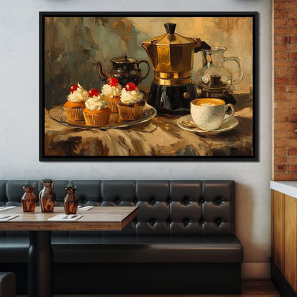Espresso and Cherry Cupcakes Canvas Wall Art