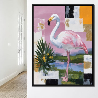 Pink Flamingo Modern Blocks Canvas Wall Art
