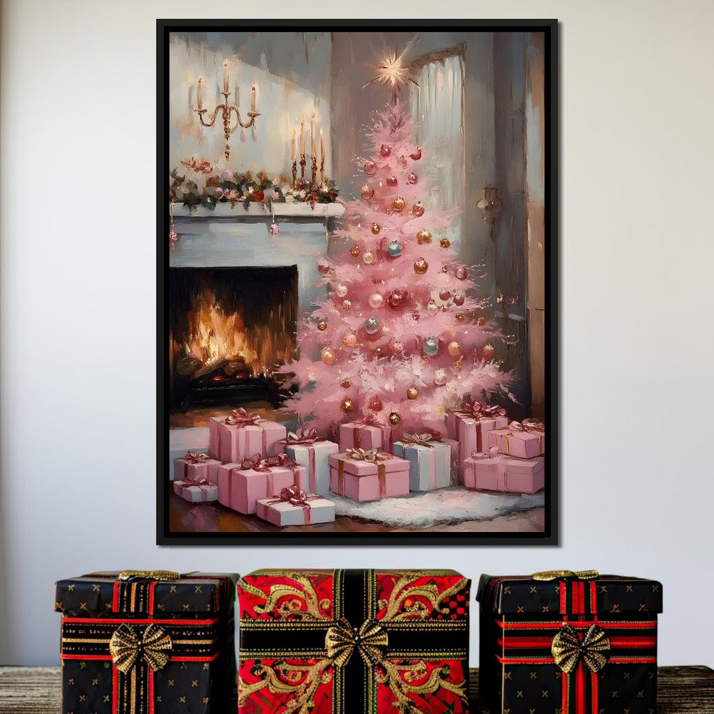 Pink Christmas Hearth Glow Canvas Wall Art