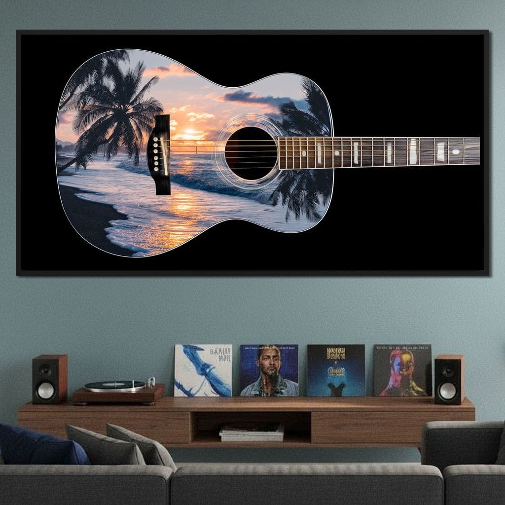 Tropical Sunset Guitar Dream Canvas Wall Art