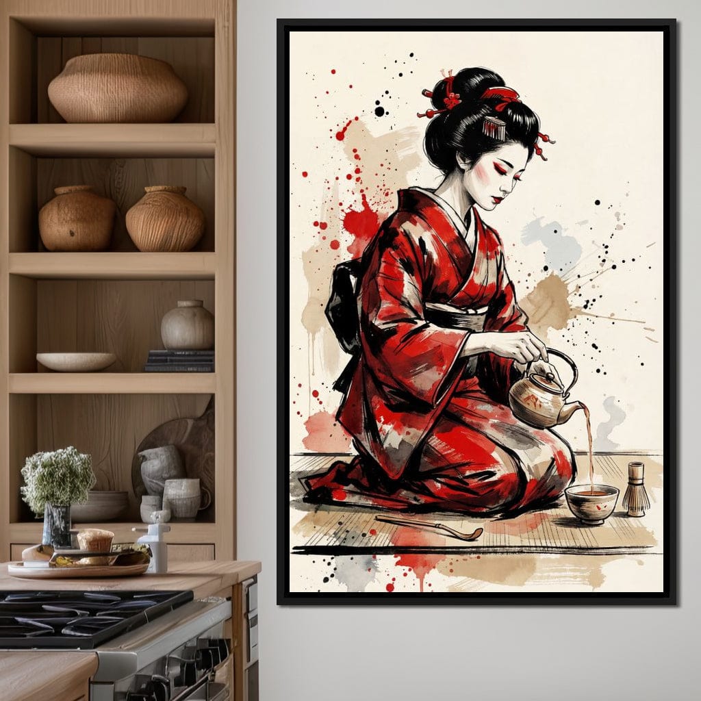 Japanese Woman Tea Ceremony Canvas Wall Art