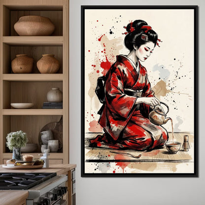 Japanese Woman Tea Ceremony Canvas Wall Art