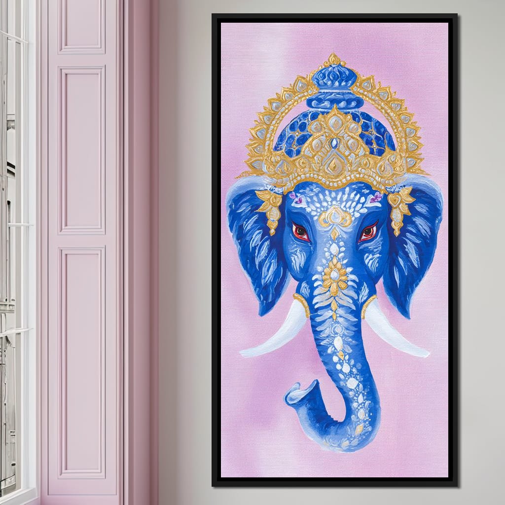 Royal Sapphire Ganesha Blessing Canvas Wall Art