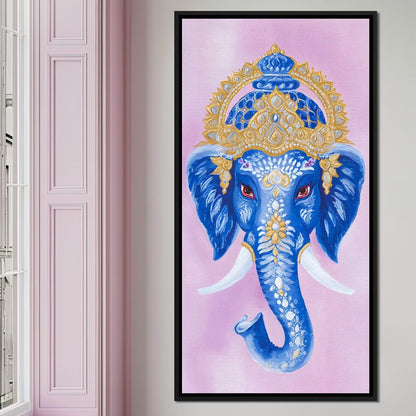 Royal Sapphire Ganesha Blessing Canvas Wall Art