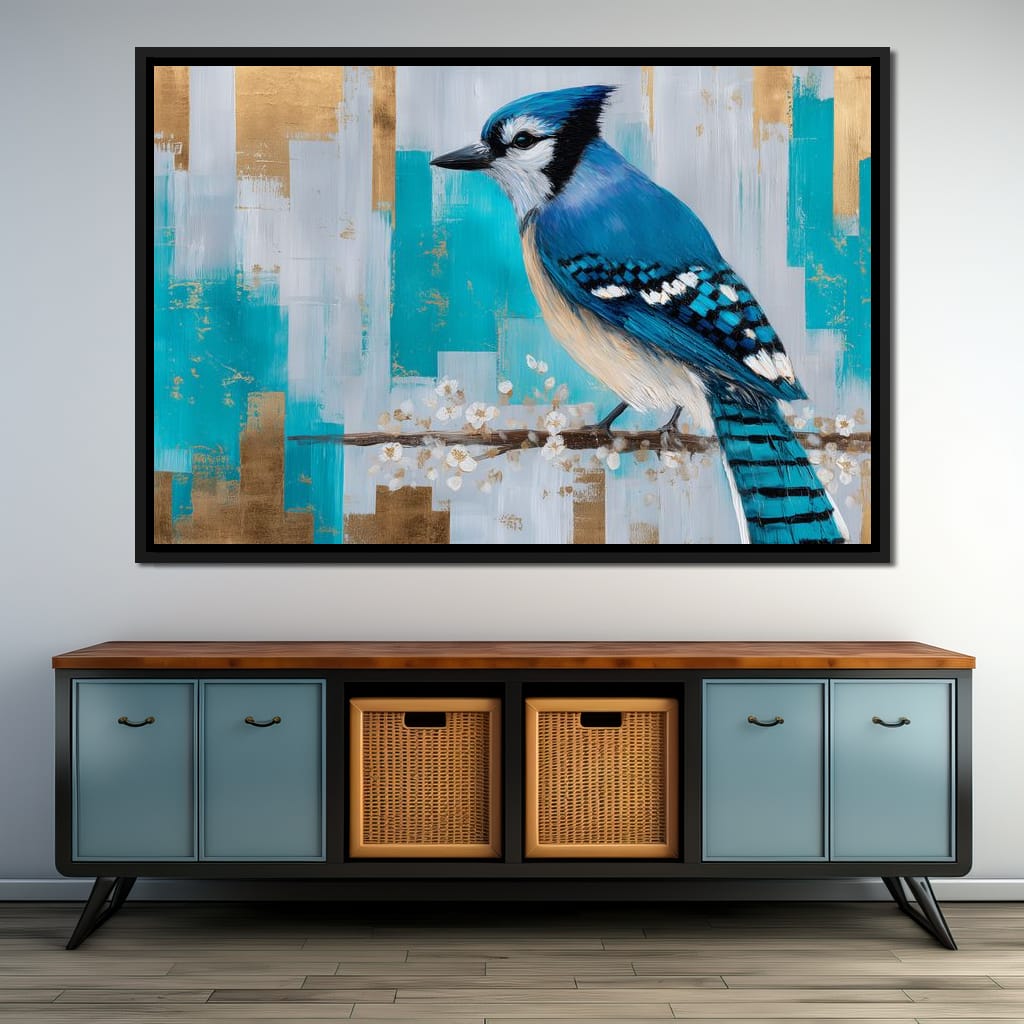 Blue Jay on Golden Birch Canvas Wall Art