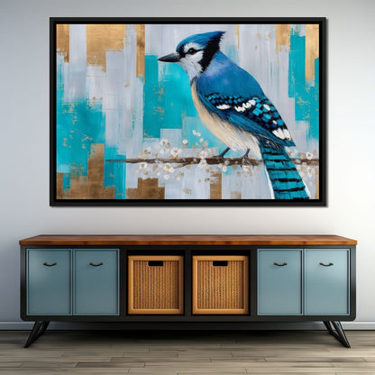 Blue Jay on Golden Birch Canvas Wall Art