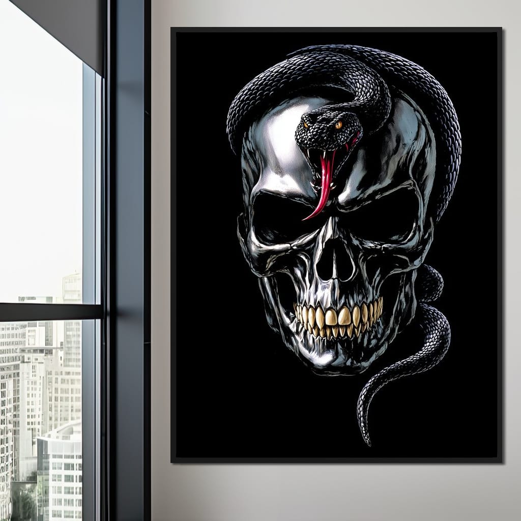 Serpent Crowned Skull Night Canvas Wall Art