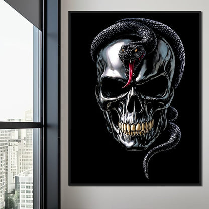 Serpent Crowned Skull Night Canvas Wall Art