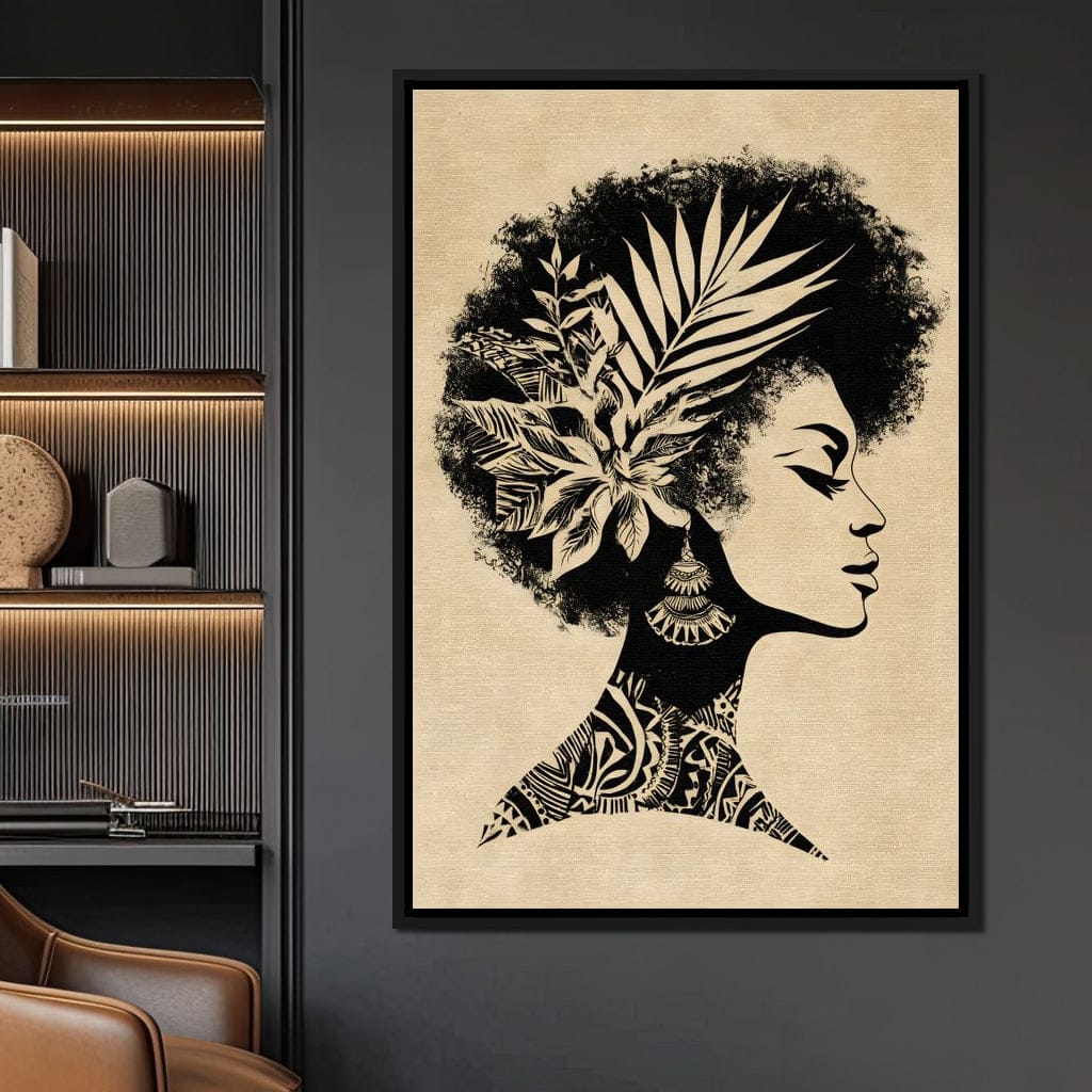 Botanical Afro Queen Silhouette Canvas Wall Art