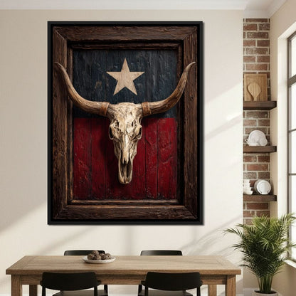 Texas Longhorn Lone Star Barnwood Canvas Wall Art