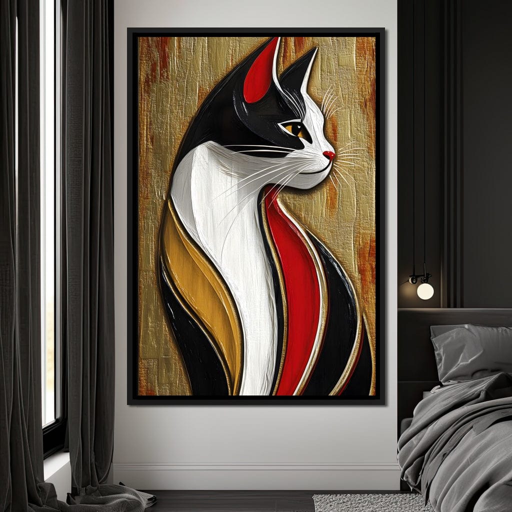 Feline Elegance on Textured Gold Canvas Wall Art