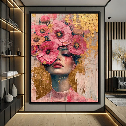 Bloomed Reverie in Gold Canvas Wall Art