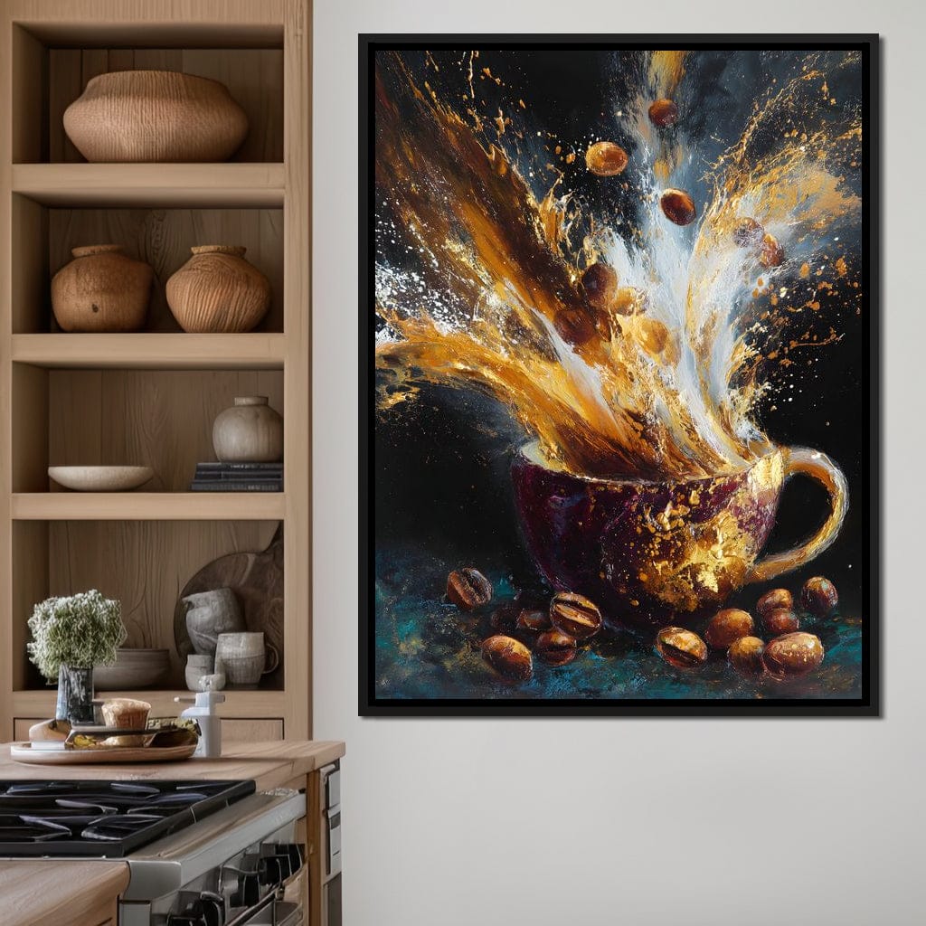 Golden Espresso Burst Cup Canvas Wall Art