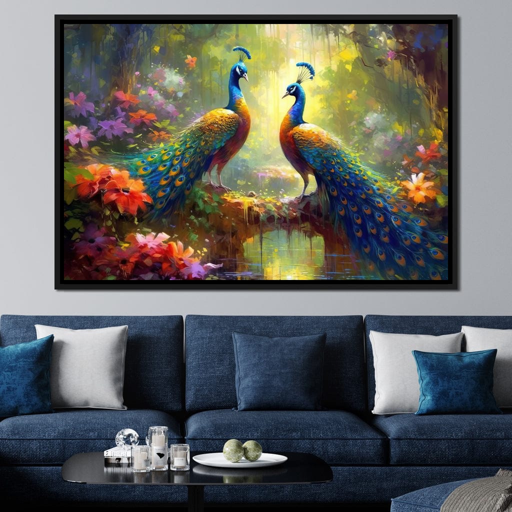Two Peacocks Canvas Wall Art