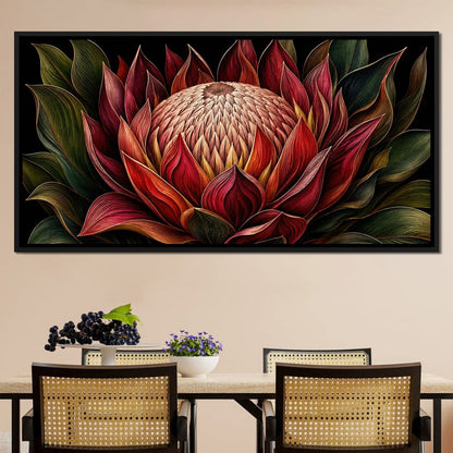Crimson Protea Flame Crown Canvas Wall Art